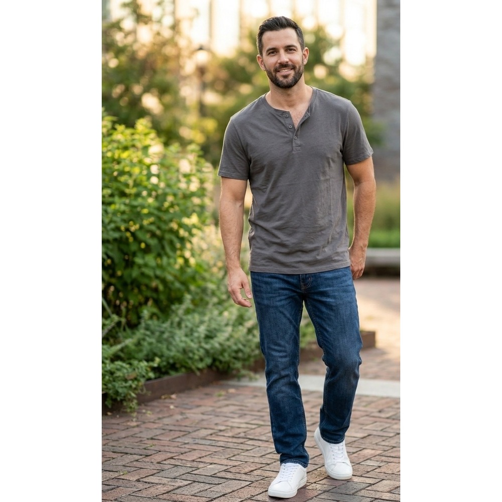 Gap‎ Mens Short Sleeve Henley Shirt Charcoal Grey Cotton XL NWT